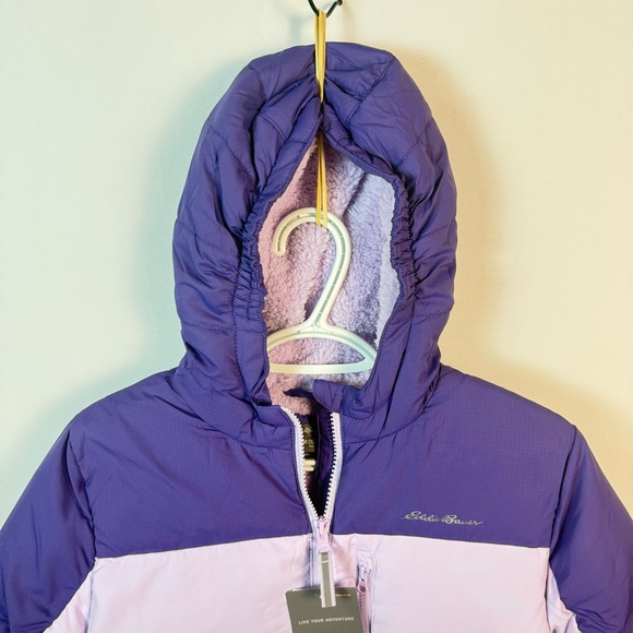 Eddie Bauer Kids Two-Tone Purple Puffer Dawn Jacket Medium Outdoor Winter Cozy - Picture 5 of 16